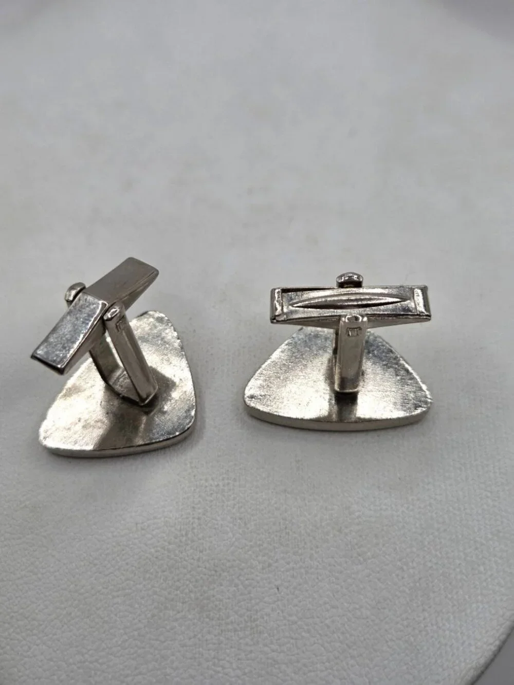 Vintage Modernist Sterling Silver Triangle Cufflinks With Starburst Design For M